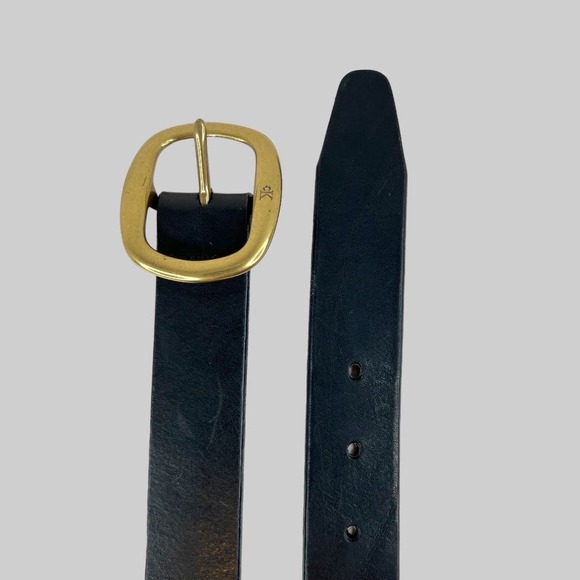 CK Italian Saddle Leather Belt in Black and Gold Women's Size Small - Picture 6 of 12